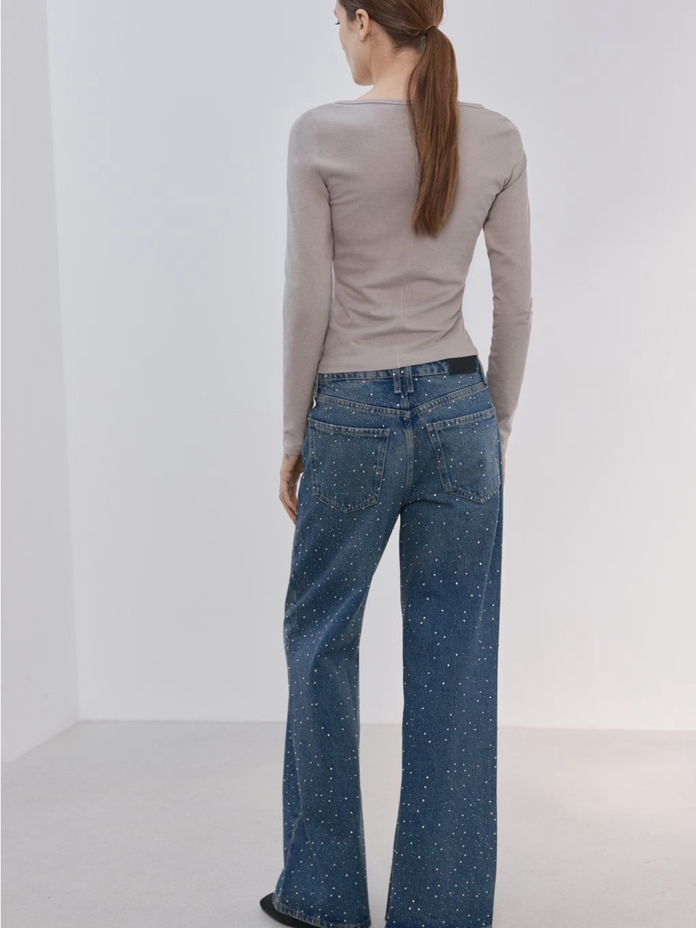 NWT (size 10) MANGO WIDE LEG JEANS WITH RHINESTONES - Picture 3 of 12